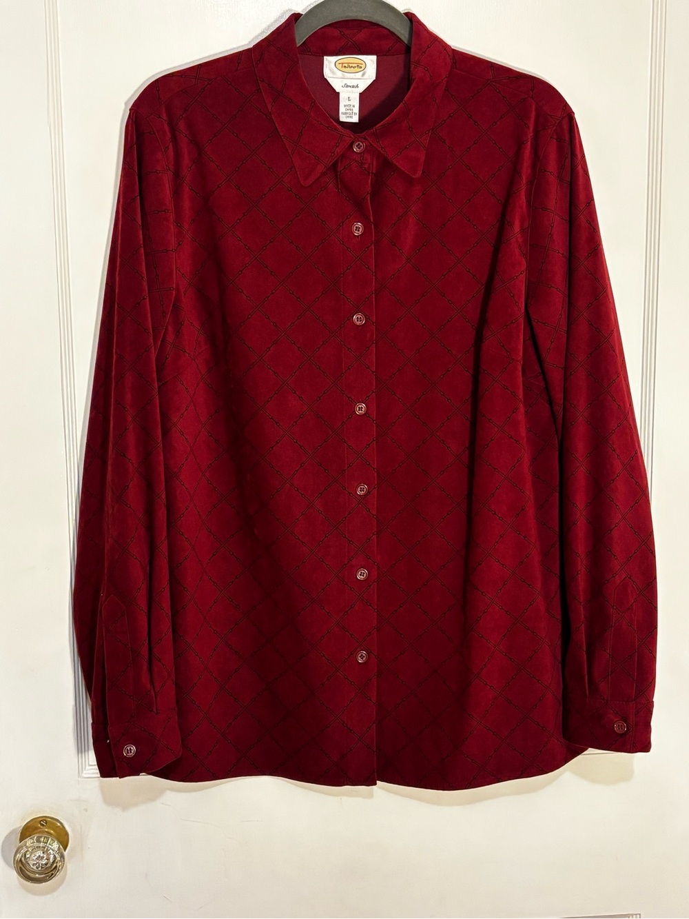 Talbots Deep Red Diamond-Pattern Button-Down Shirt
